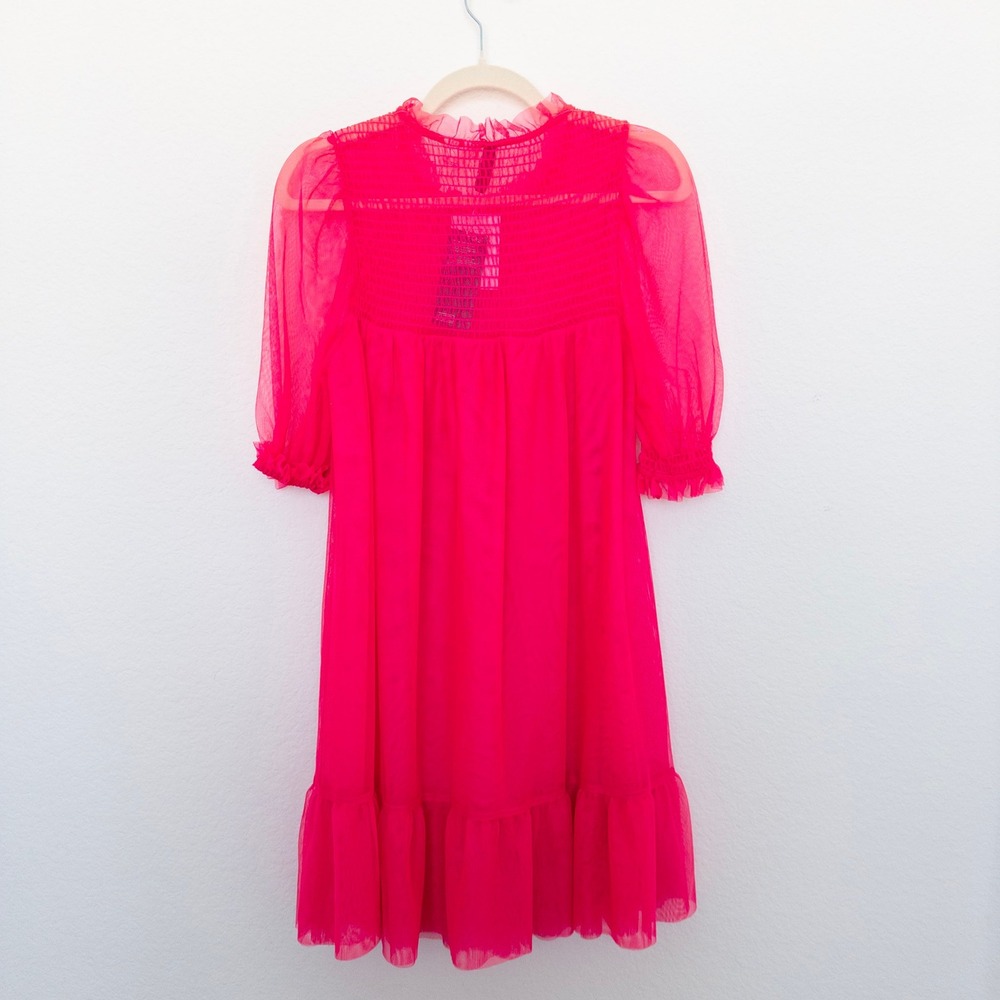 H&M Collab All The Boys Dress Sz S Hot Pink Sheer Mesh Ruffle Mini Y2K Coquette - Picture 8 of 9
